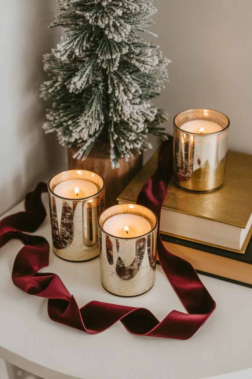 Velvet Ribbon and Mercury Glass Vignette