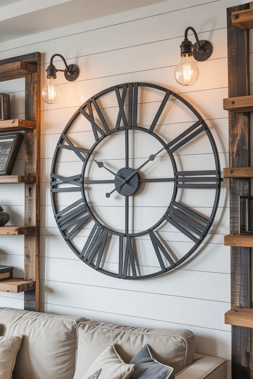 Vintage Factory Clock as a Statement Wall Feature