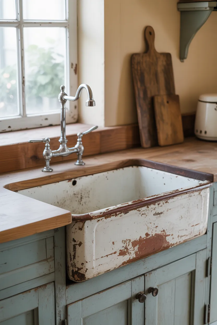 Vintage Farmhouse Sink in a Reclaimed Kitchen