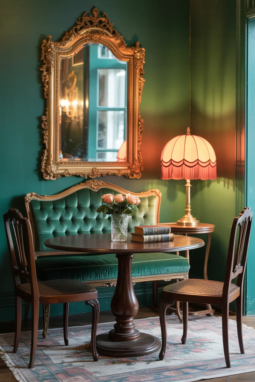 Vintage-Inspired Dining Nook With Antique Mirror
