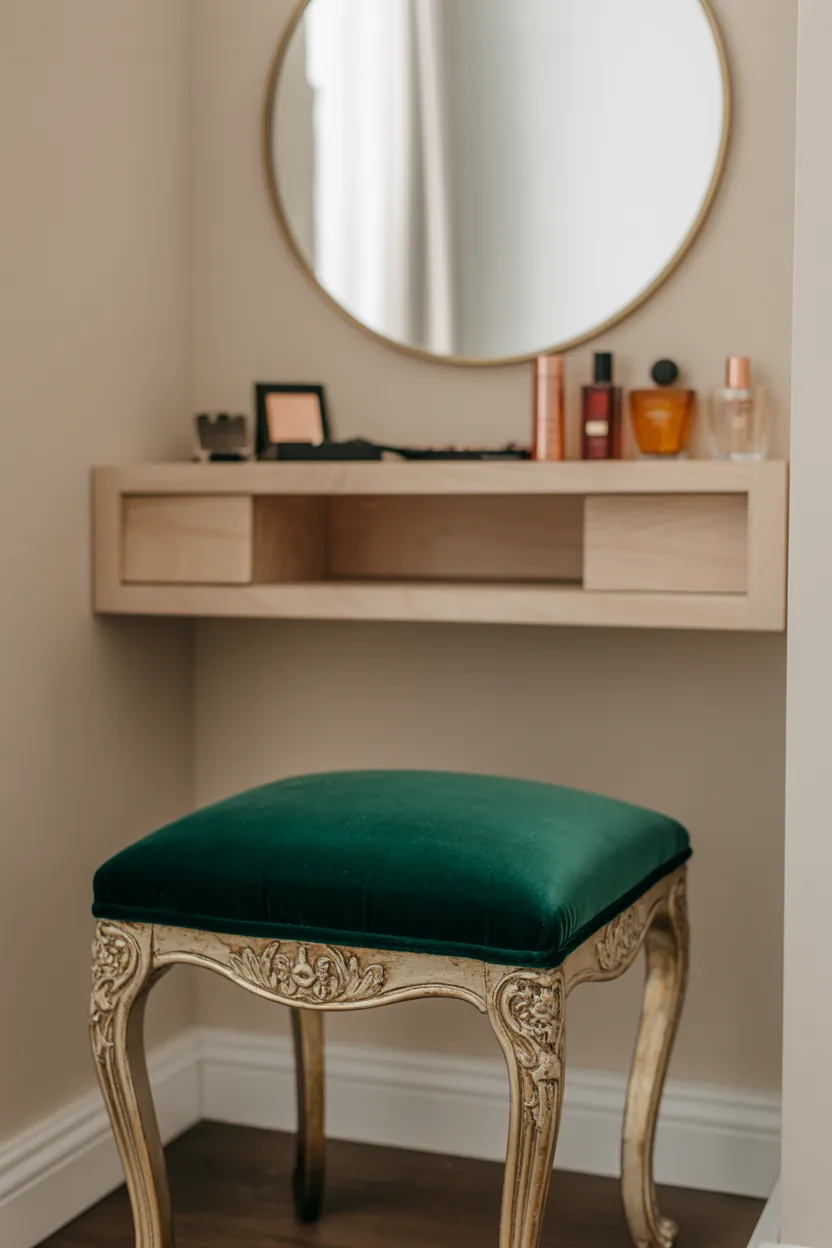  Vintage Vanity Stool Reupholstered in Velvet
