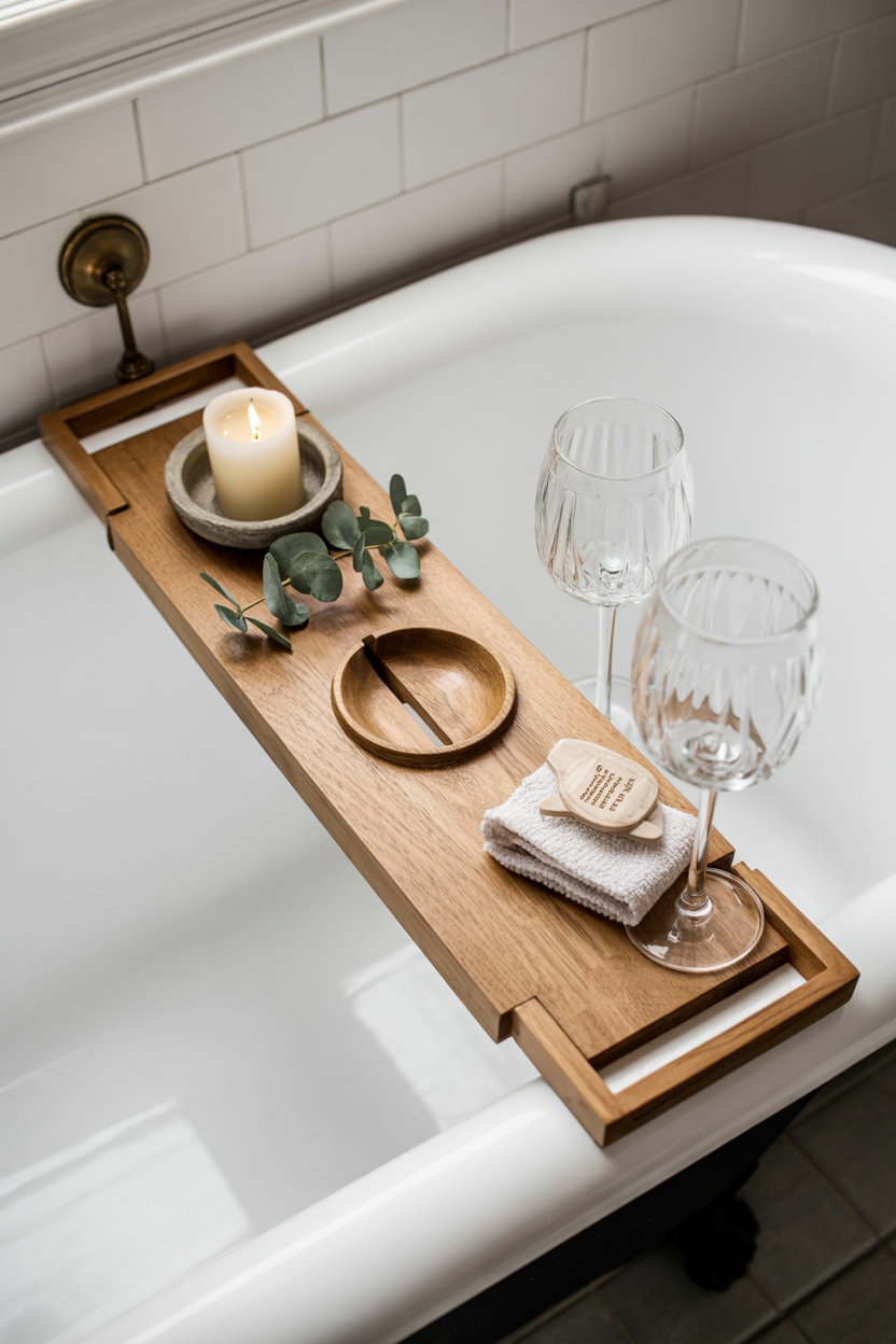 Vintage Wooden Bath Caddy Across Tub
