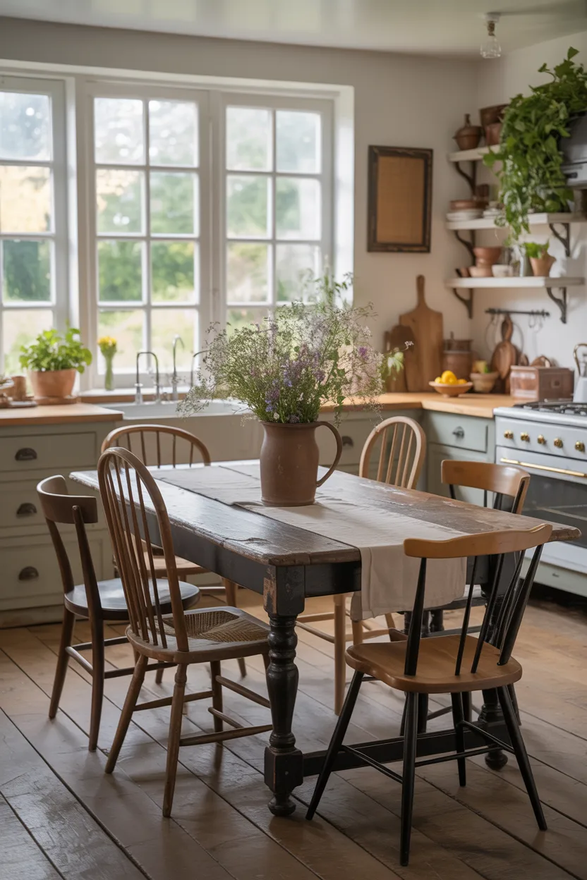 Vintage Wooden Dining Table in the Kitchen