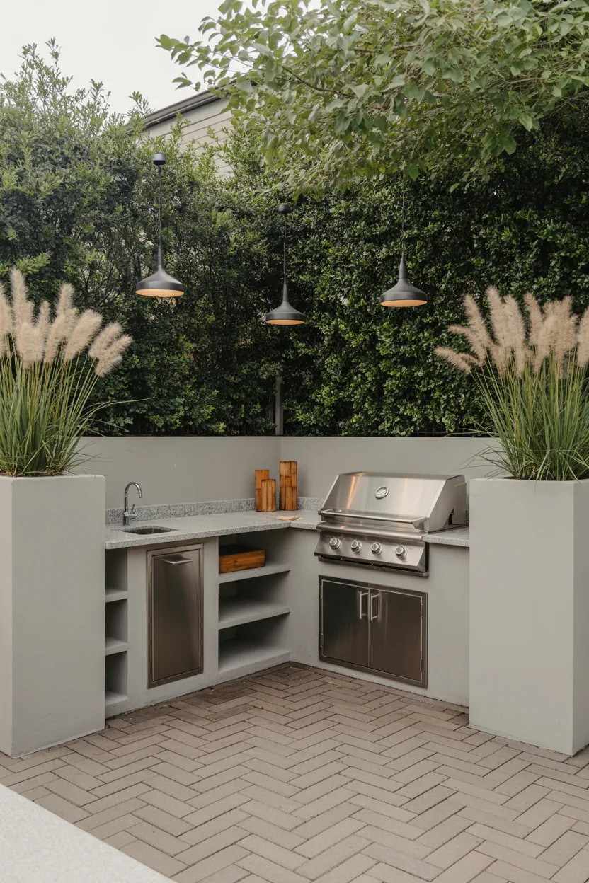 Outdoor Kitchen Corner with Built-In BBQ