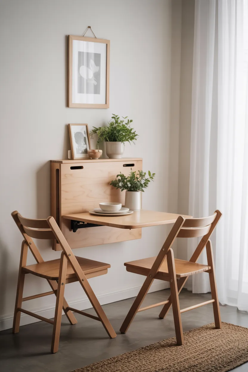 Wall-Mounted Drop-Leaf Table for Flexible Dining