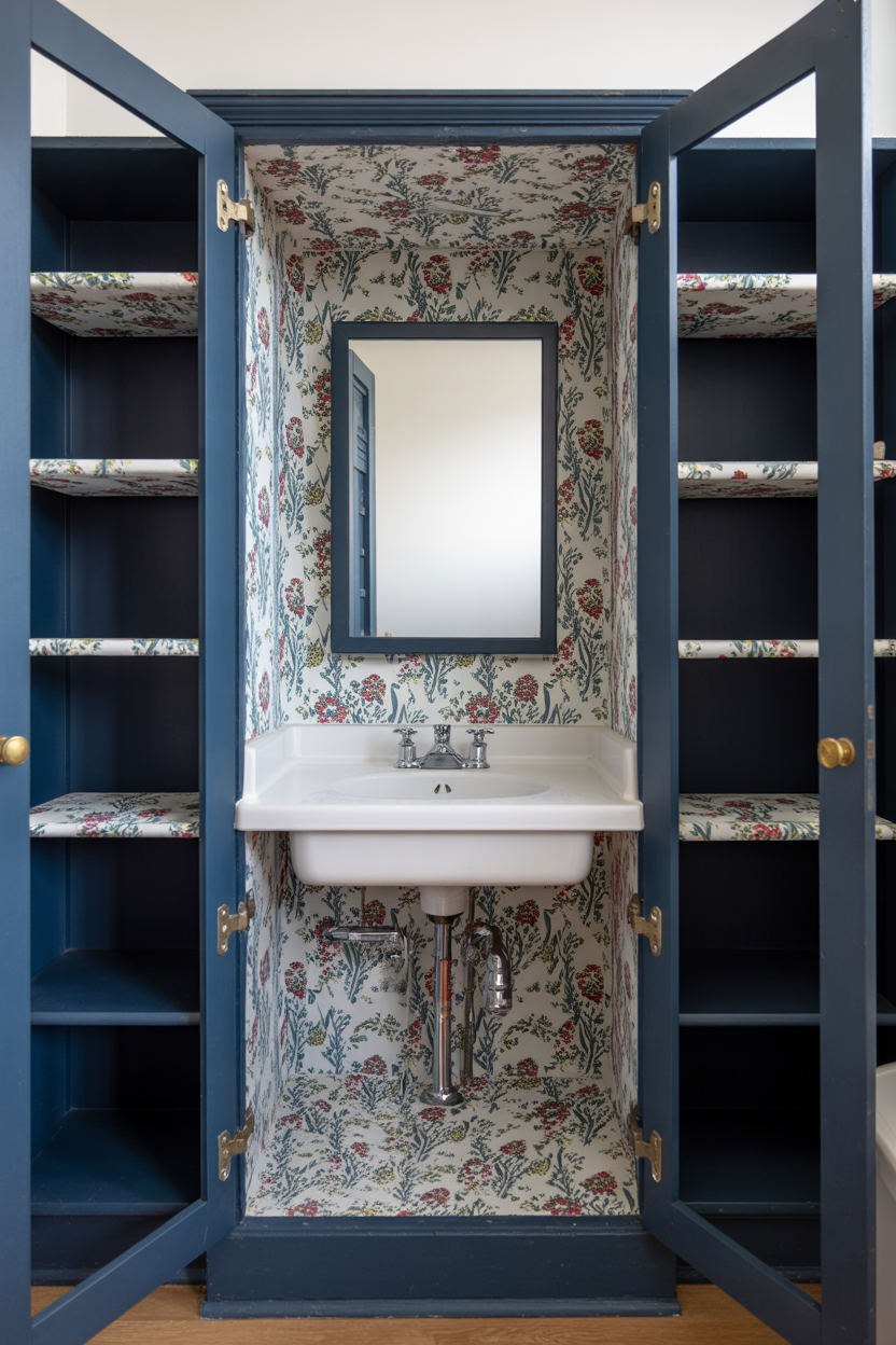 Wallpaper Inside Vanity Cabinet