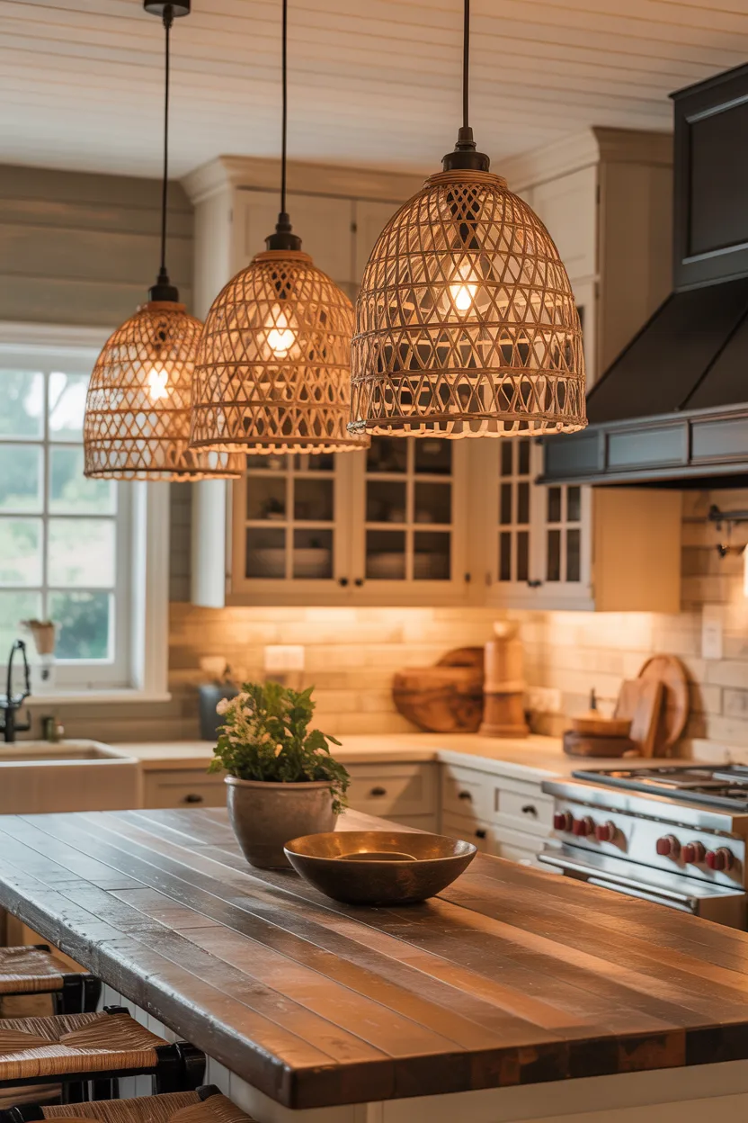  Warm Pendant Lighting Clusters Over the Kitchen Island
Rustic Farmhouse Kitchen Ideas