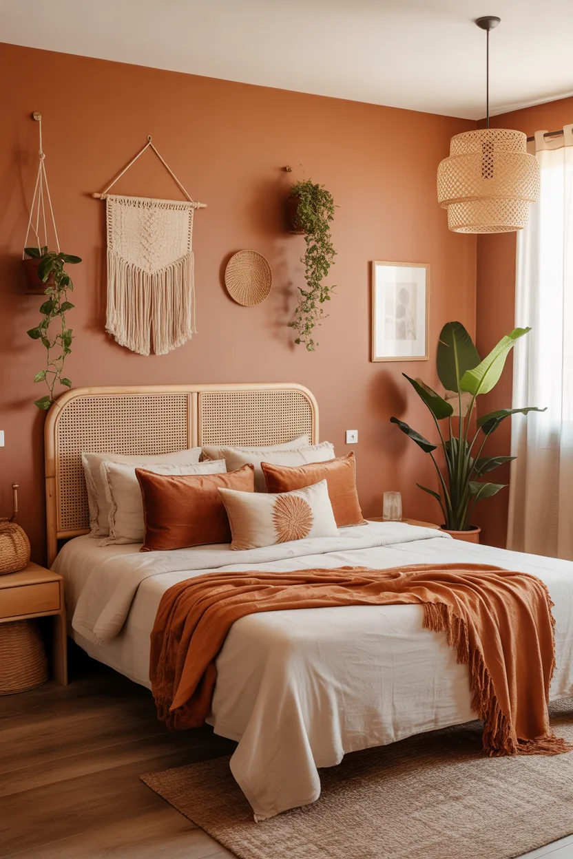 Warm Terracotta Walls With Woven Accents