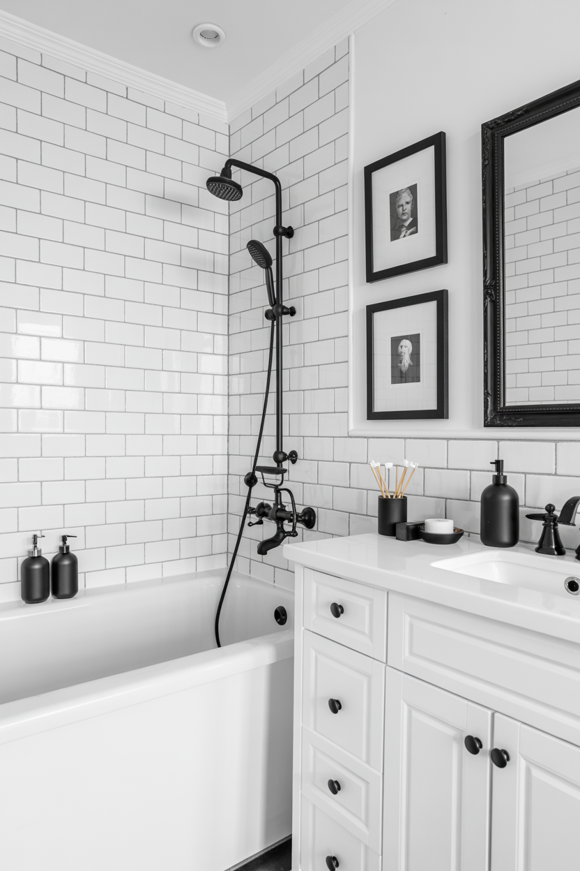 White Bathroom With Black Accessories