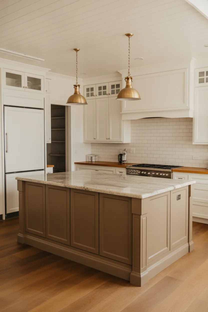  White Living Room With Aged Brass Fixtures
