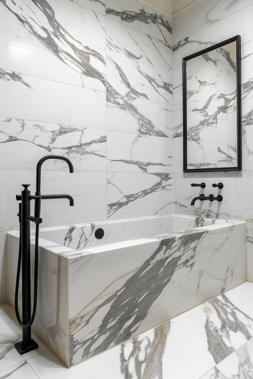 White Marble With Black Fixtures
