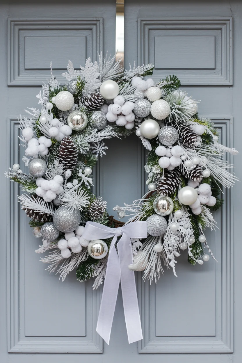 White and Silver Winter Christmas Wreath
