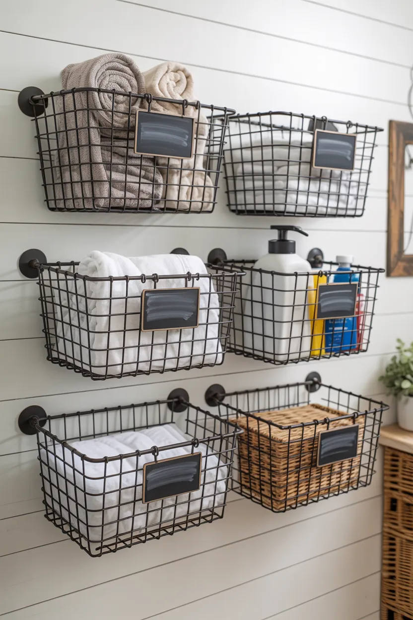 Wire Basket Storage for Rustic Industrial Organization