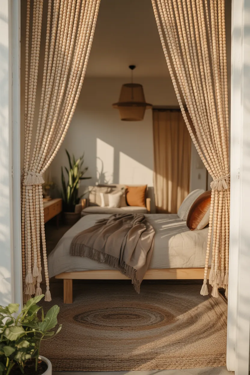 Wooden Beaded Curtains as Room Dividers
