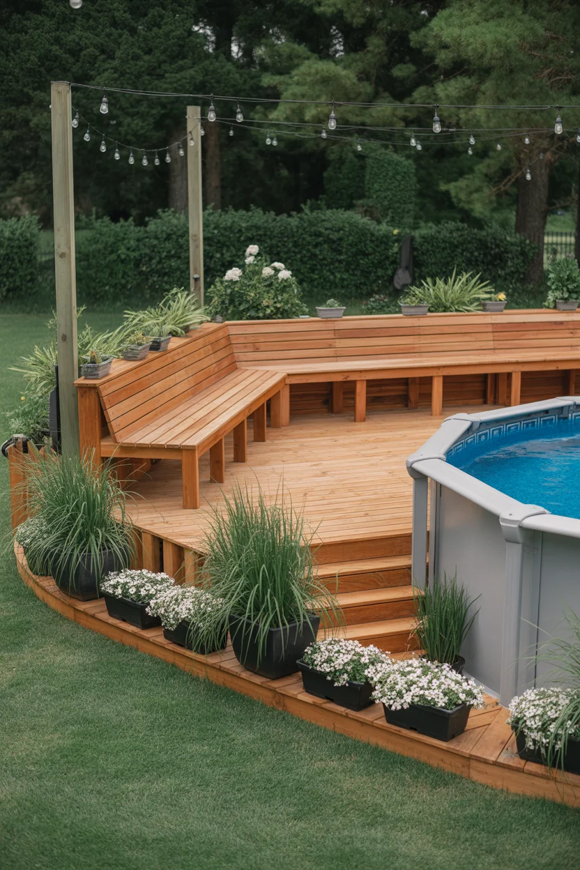 Wraparound Cedar Deck With Built-In Bench Seating