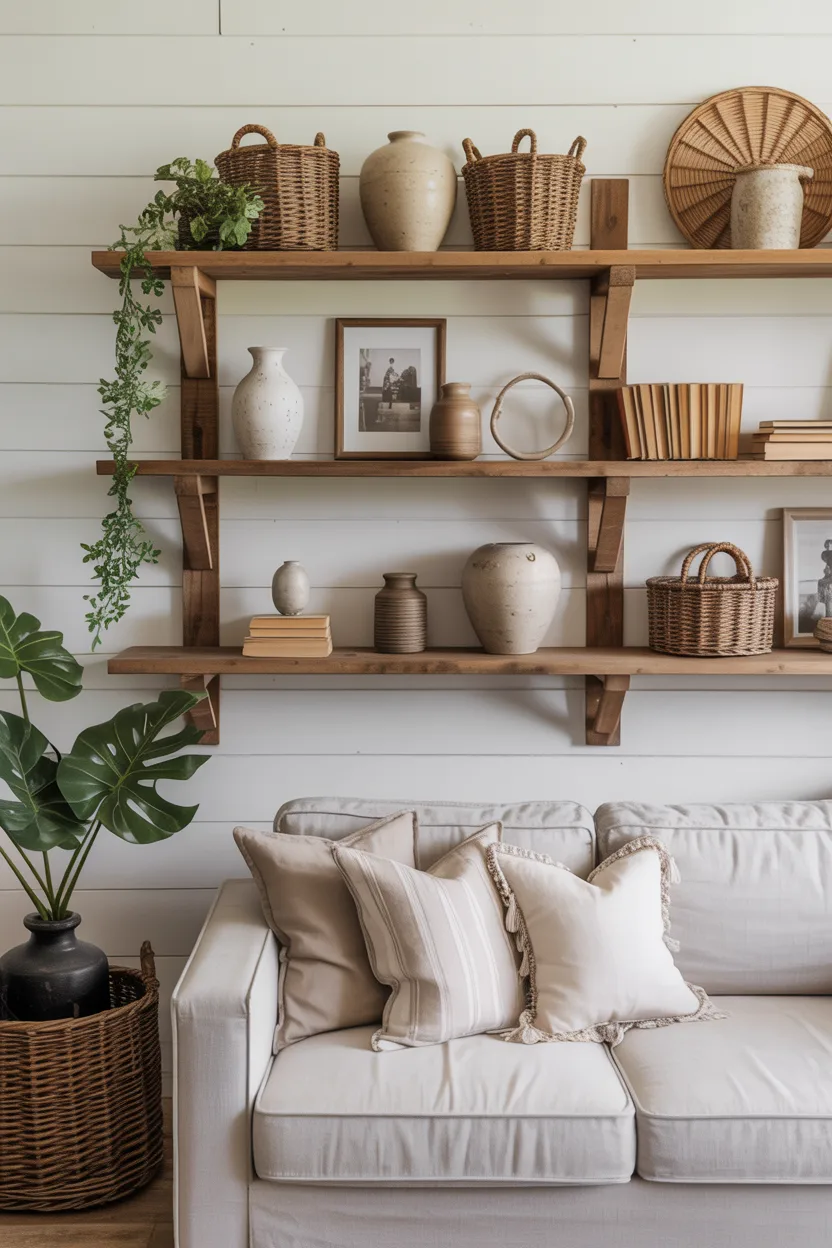 Open Shelving With Curated Farmhouse Déco