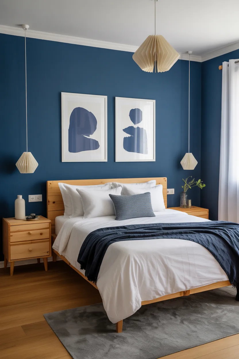 Navy Blue and White Scandi-Inspired Bedroom