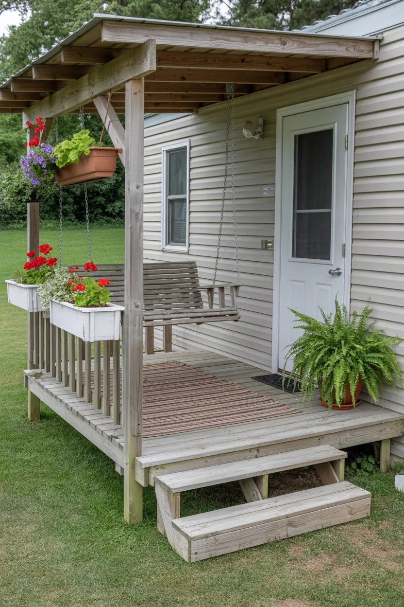 Raised Deck Addition With Porch Swing and Flower Boxes