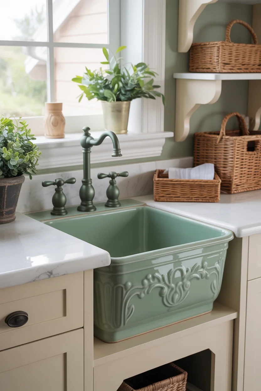 Celadon Green Sink and Fixtures