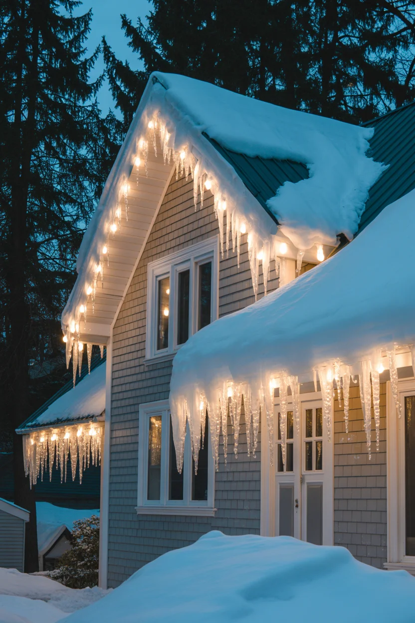 Classic White Icicle Lights Display