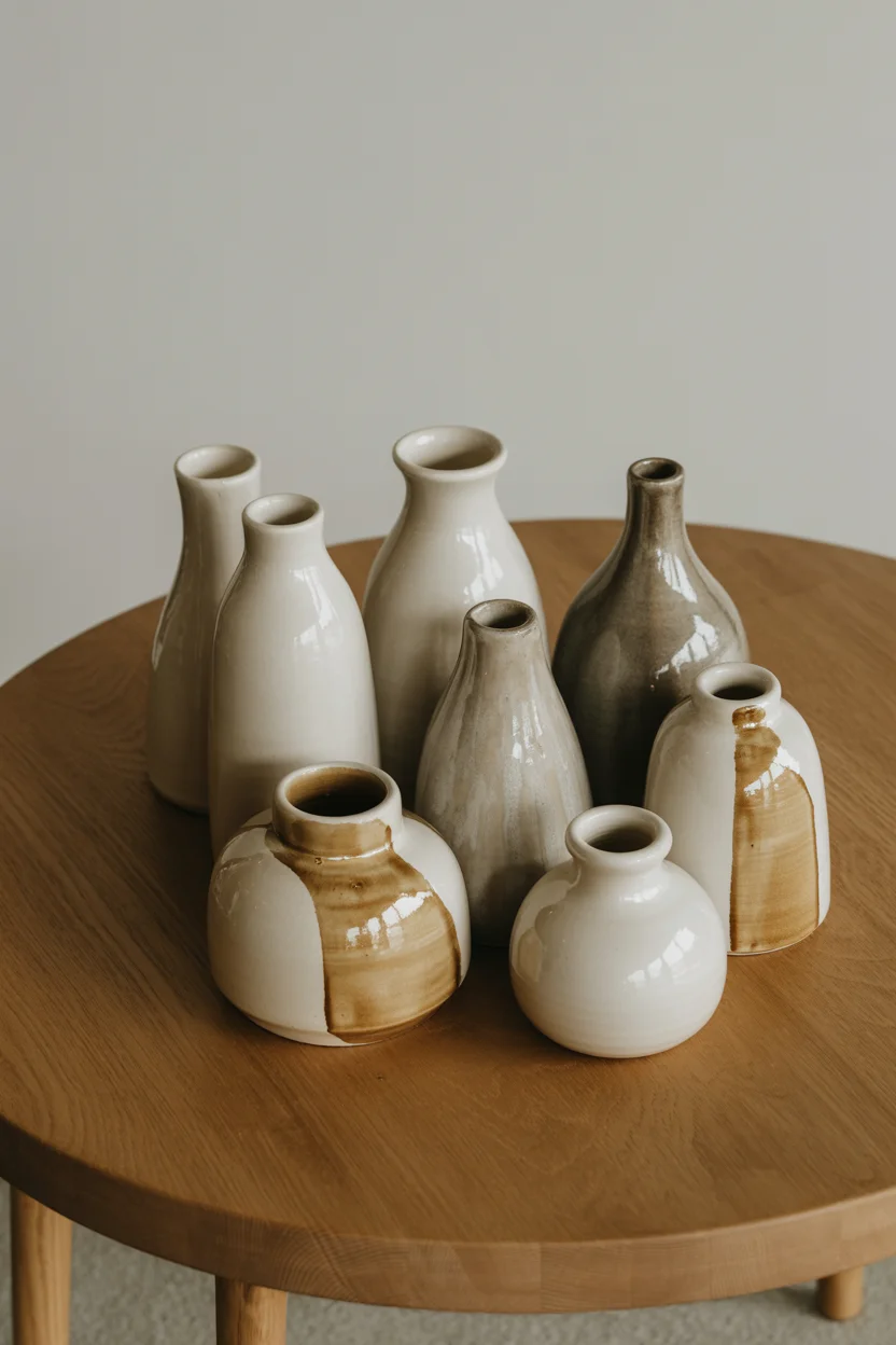 Monochromatic Pottery Collection as Centerpiece