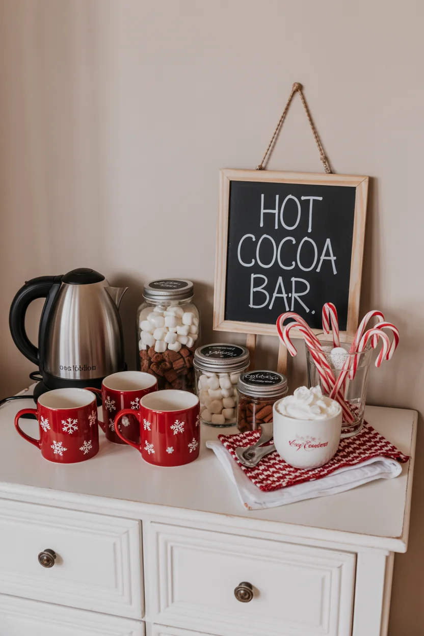 Hot Cocoa Station on Bedroom Dresser