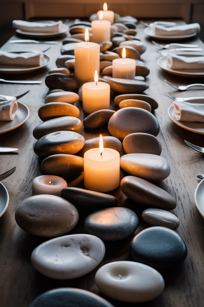 River Pebble and Candle Table