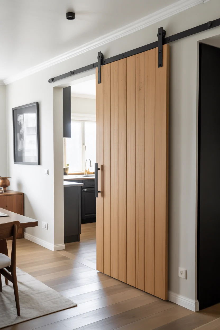 Sliding Barn Door in Light Wood Finish