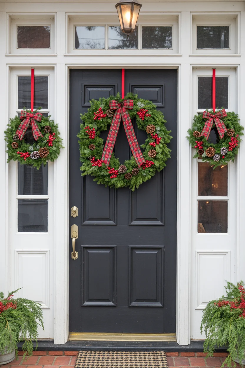 Matching Wreaths on Door and Windows
