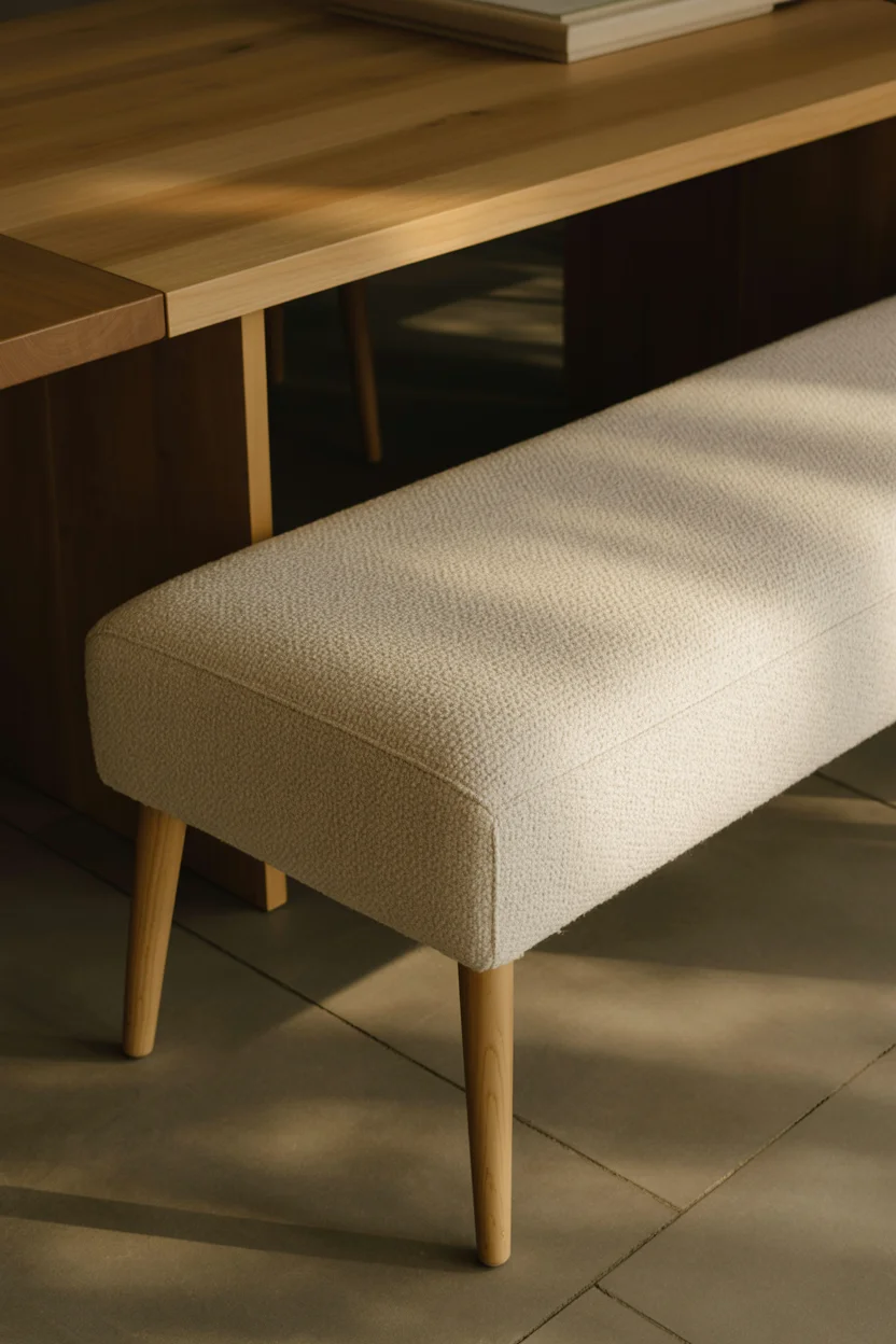 Bouclé Upholstered Bench for Textural Contrast