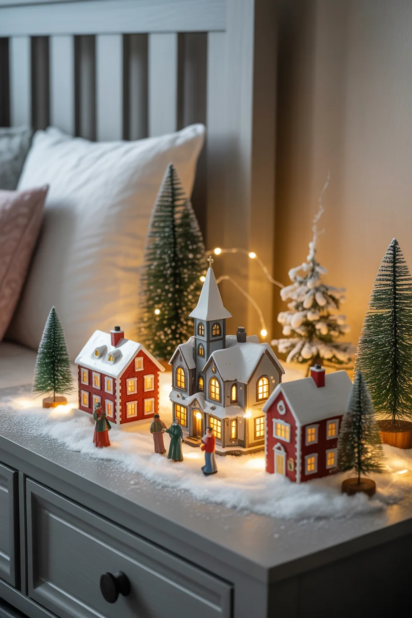Christmas Village Display on Dresser