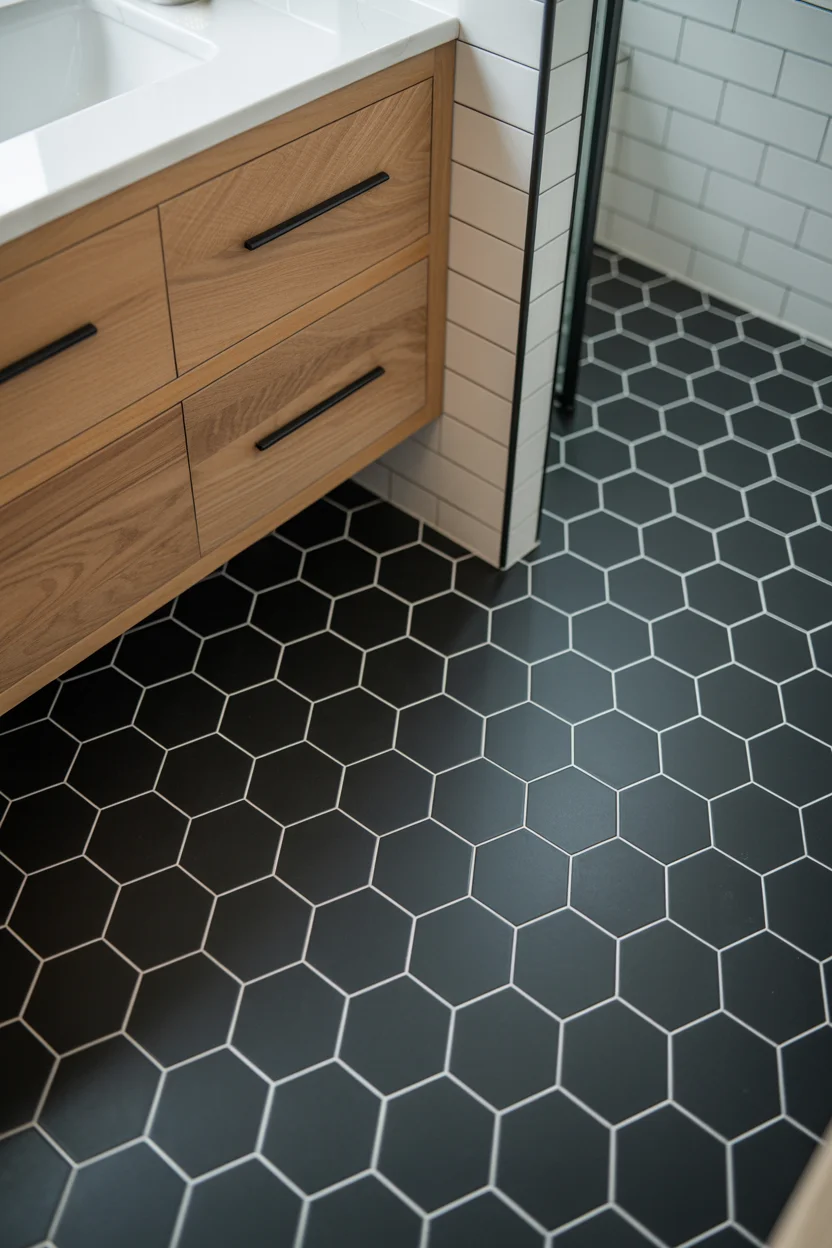 Black Hexagon Floor Tiles