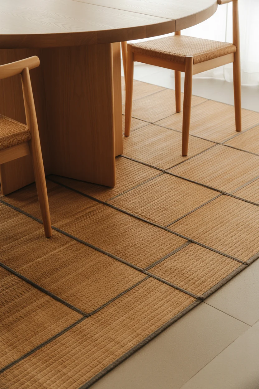 Tatami-Inspired Mat Under Dining Table