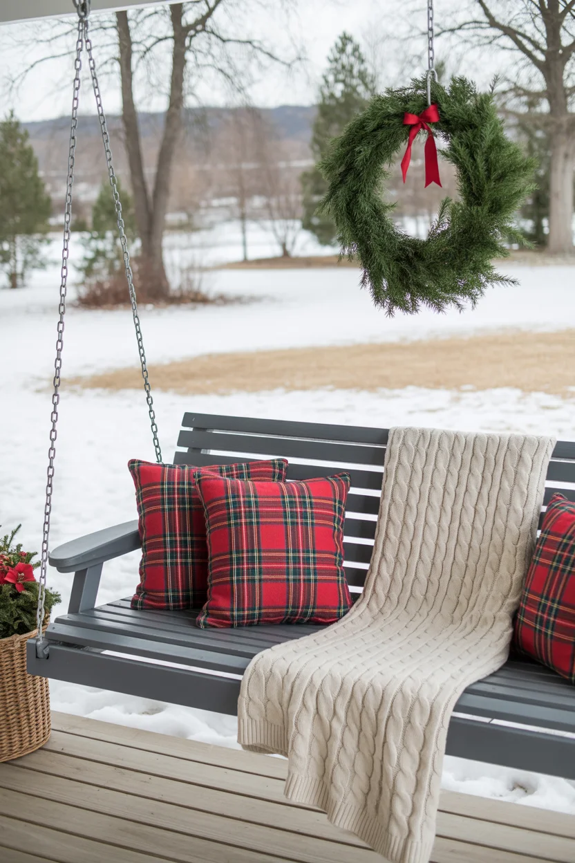 Porch Swing Decorated with Pillows and Throws