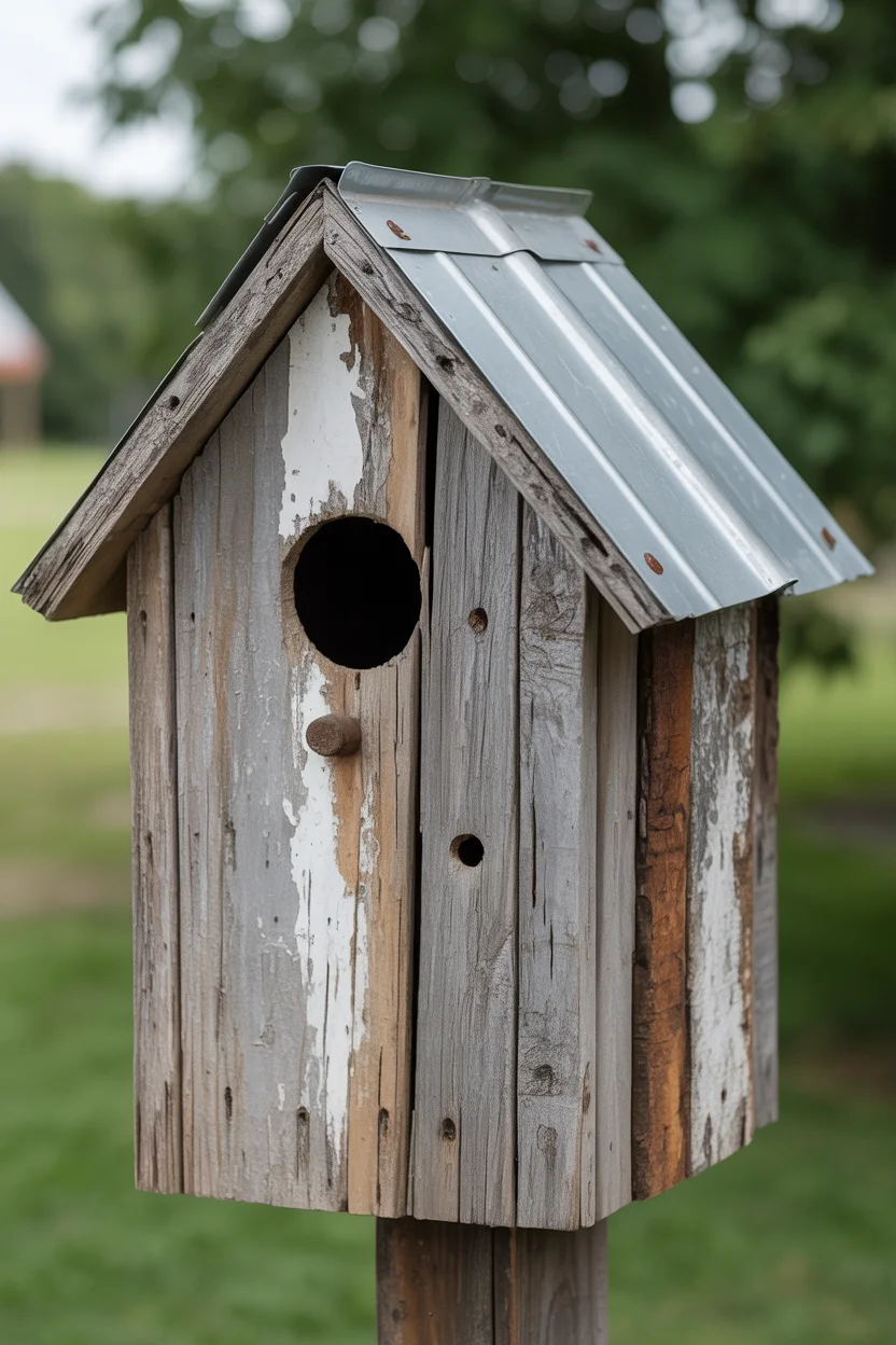 Reclaimed Barn Wood Birdhouse With Weathered Character