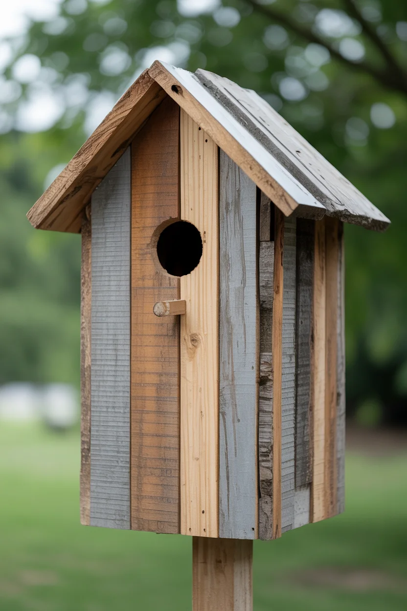 Vertical Pallet Wood Birdhouse With Rustic Texture