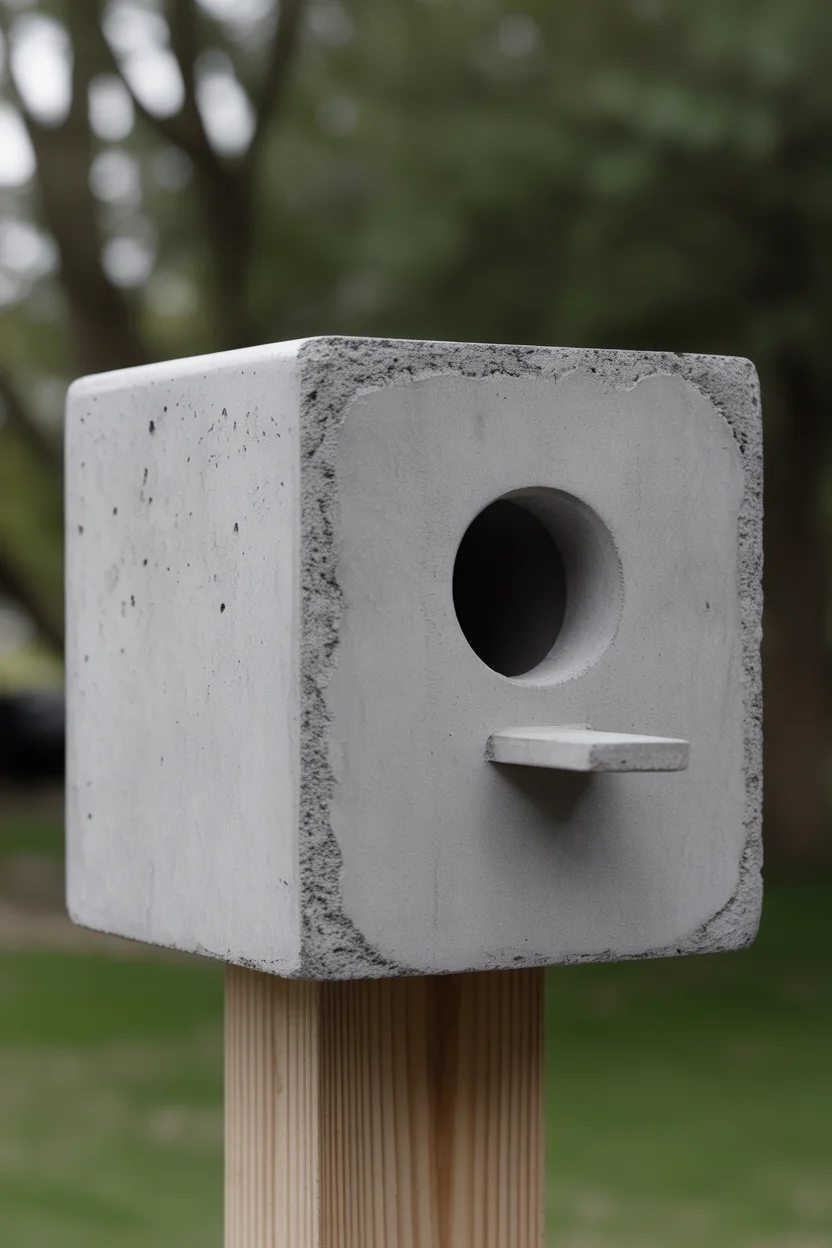 Minimalist Concrete Birdhouse With Modern Edge