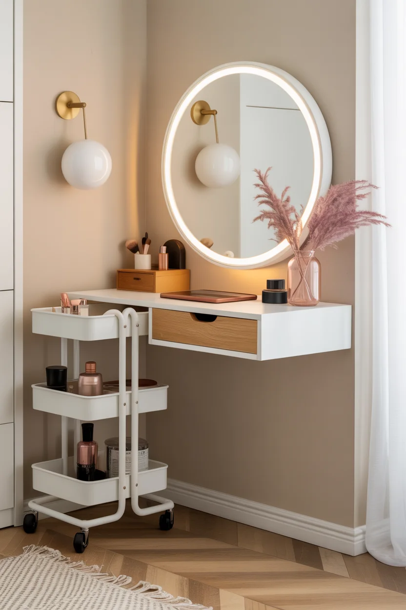 Build a Compact Vanity With Small Desk and Mirror