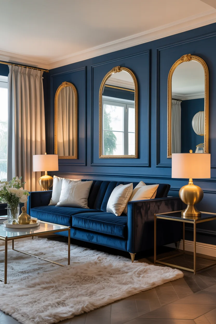 Navy Blue Accent Wall with Gold Accents