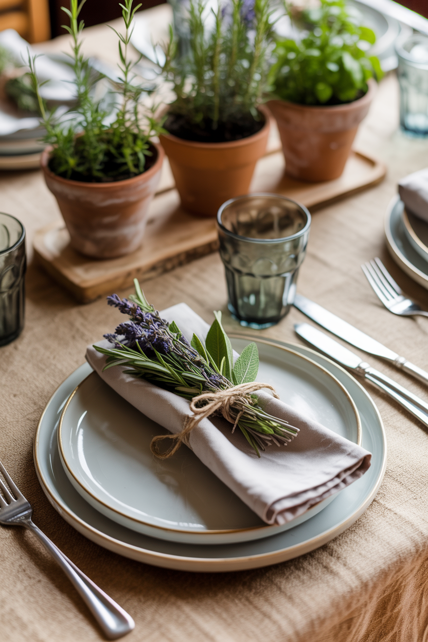 Herb Bundle Place Settings With Twine
