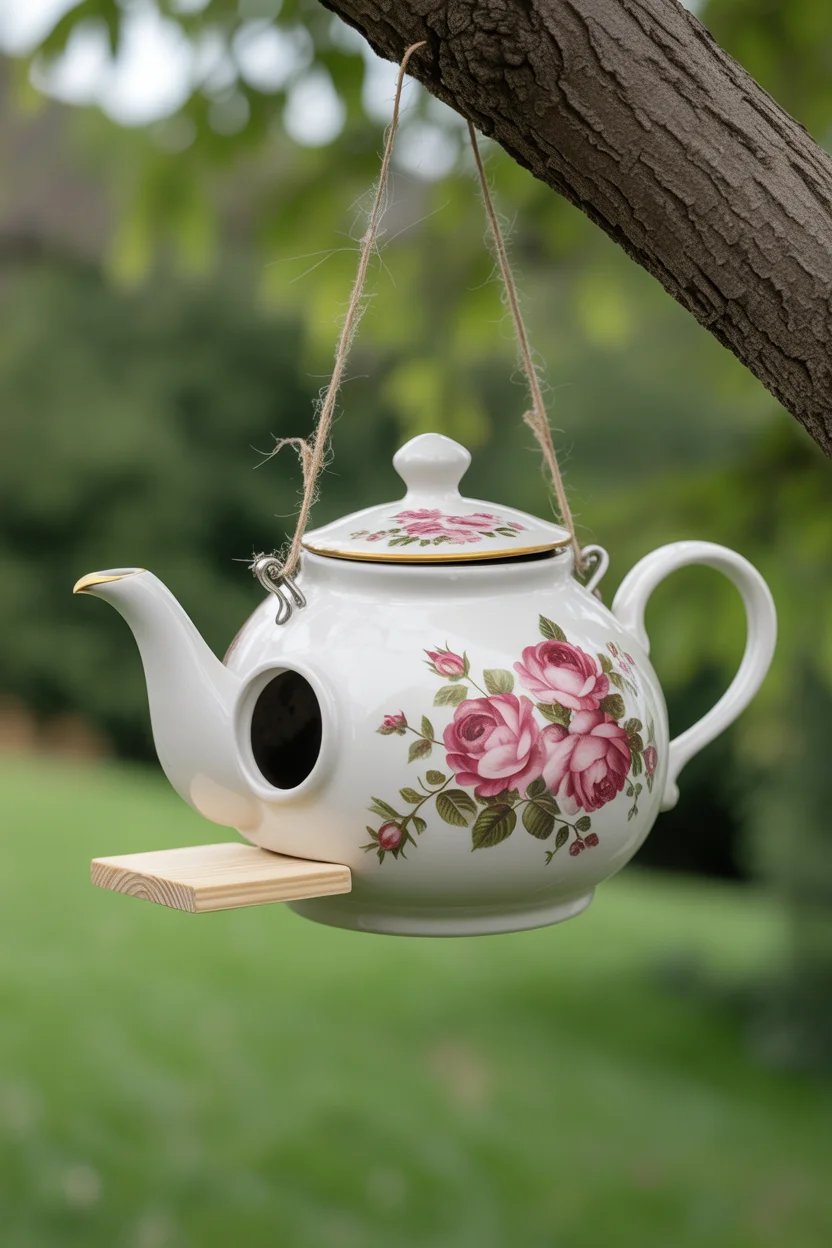 Vintage Teapot Birdhouse With Charming Appeal