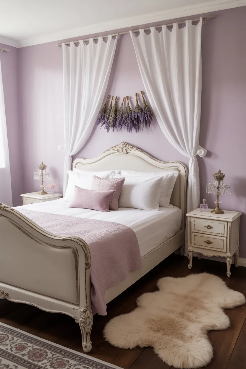  Lavender Bedroom With Vintage White Furniture
