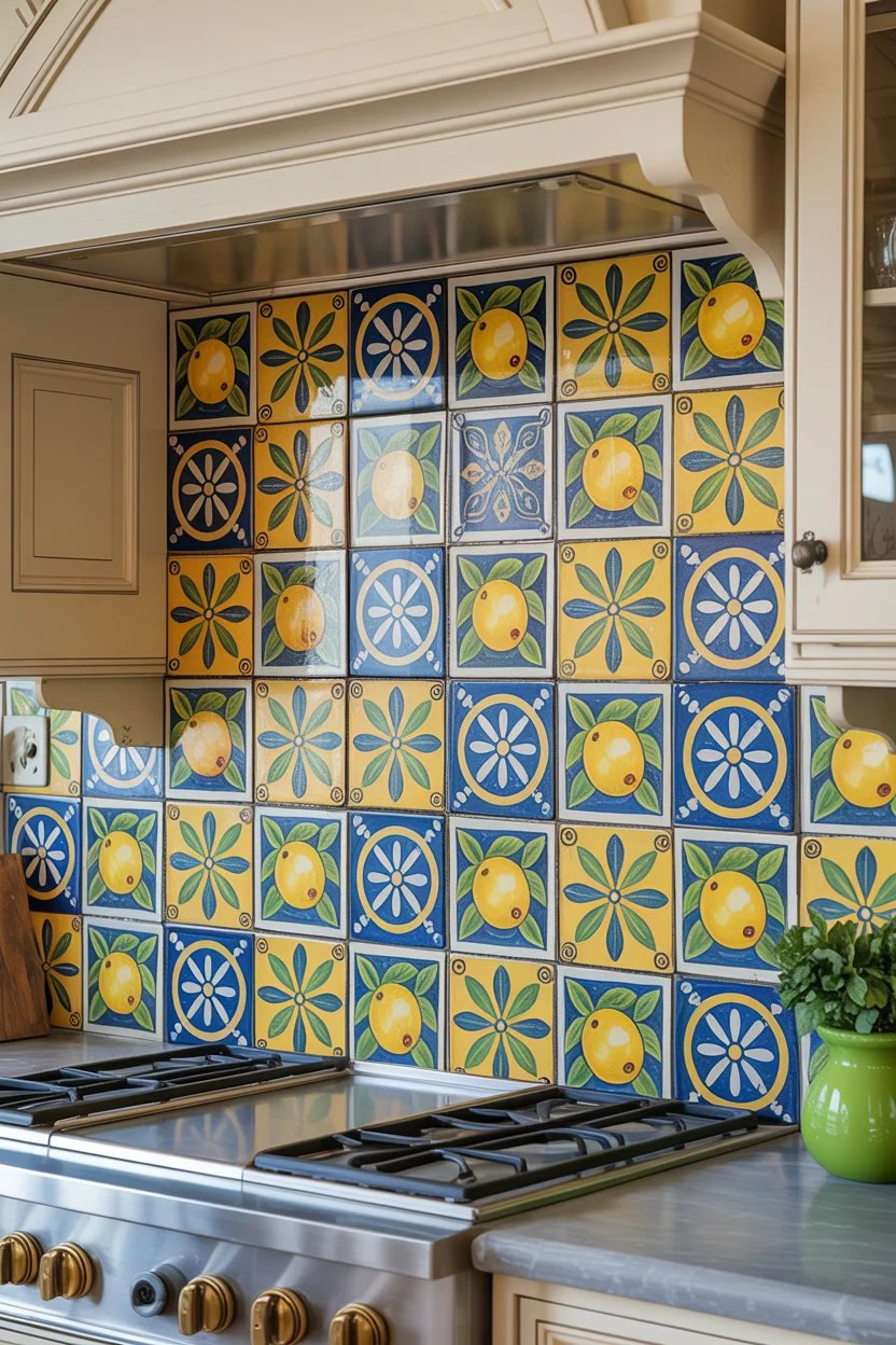 Hand-Painted Decorative Tile Backsplash