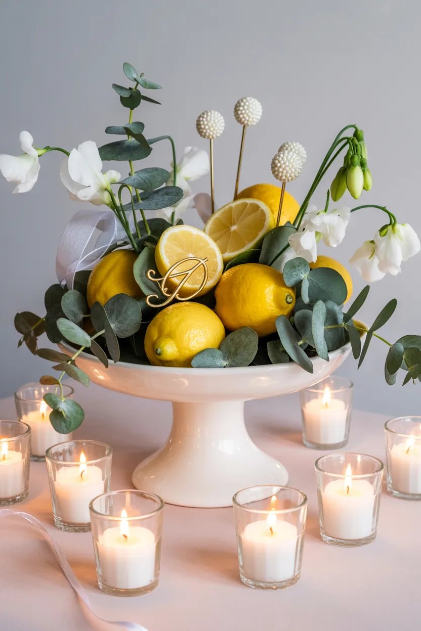 Lemon and Eucalyptus Bridal Shower Centerpiece