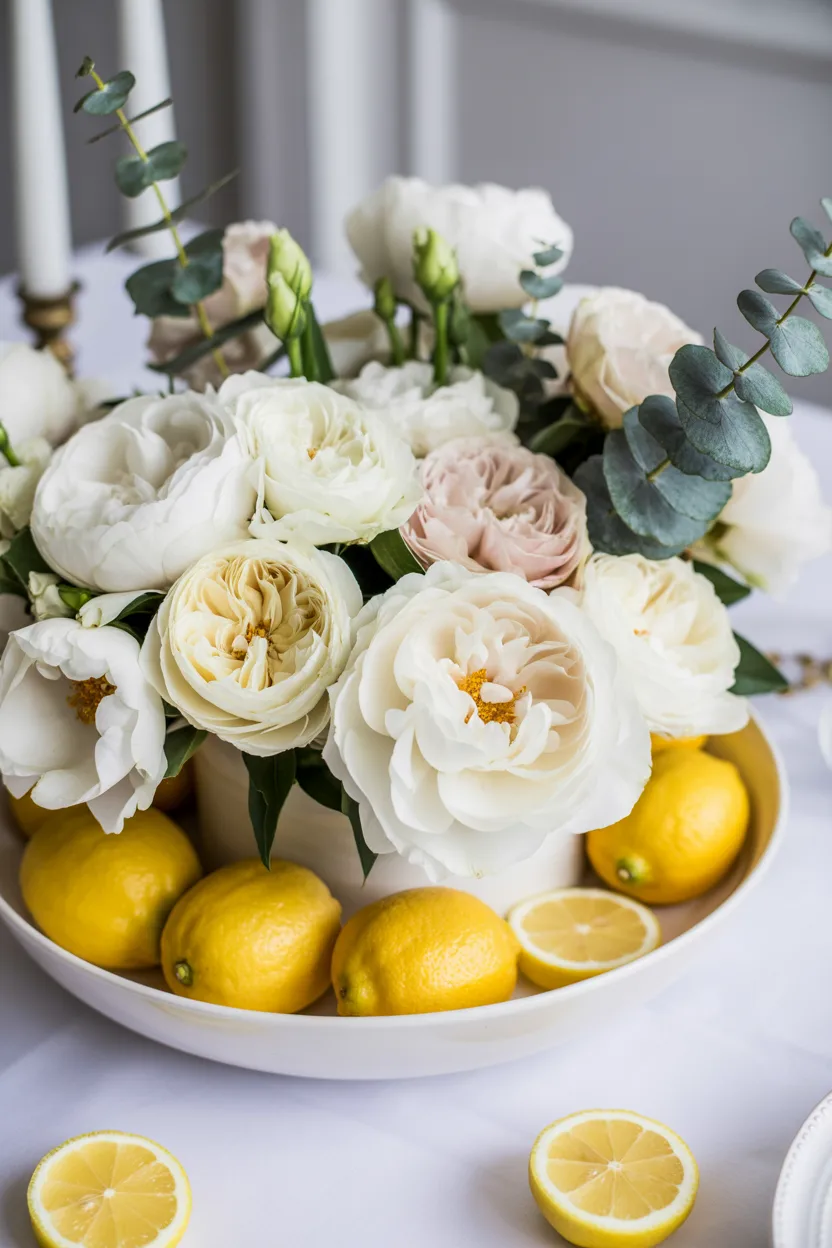 Lemon and White Peony Summer Centerpiece