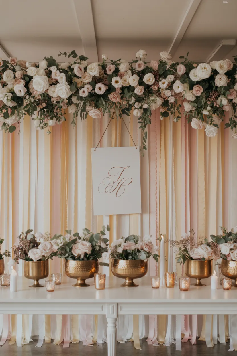 Wedding Flower Bar with Ribbon Wall