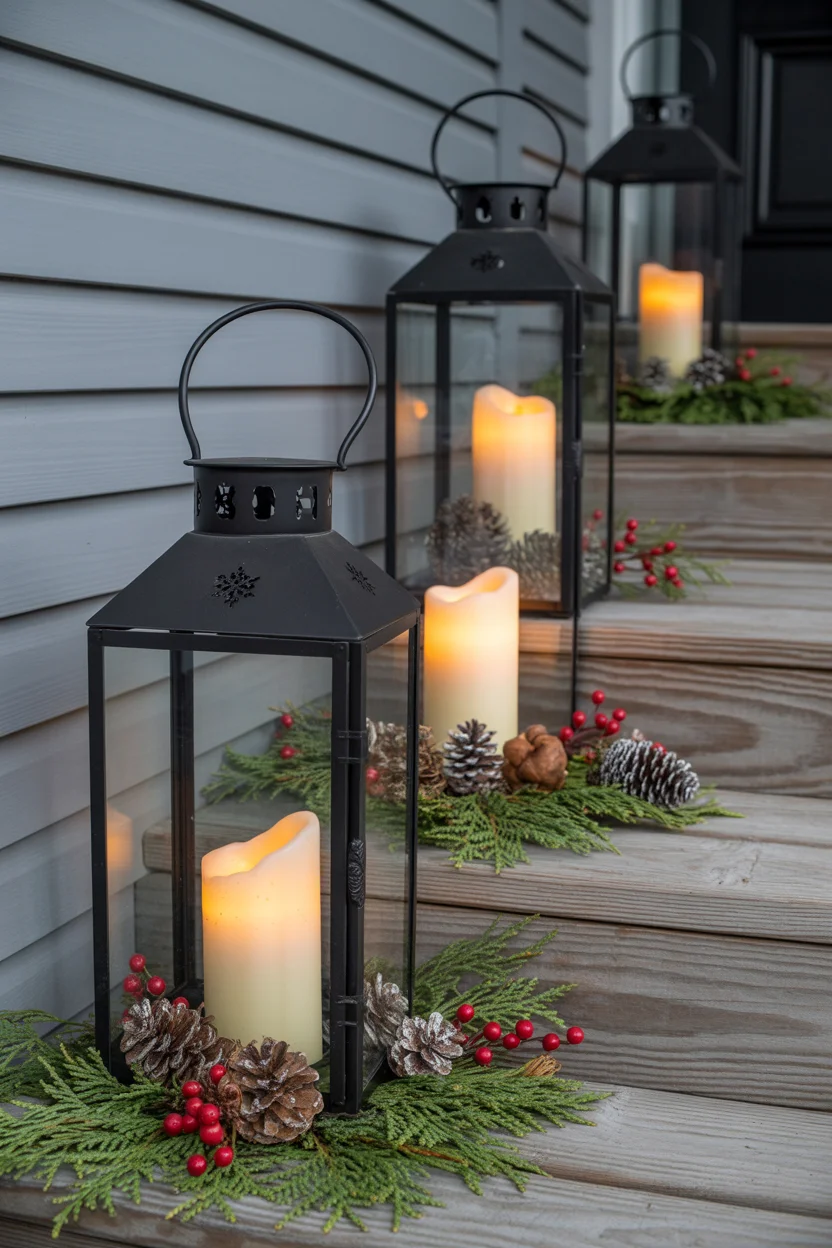 Lanterns with Candles and Greenery