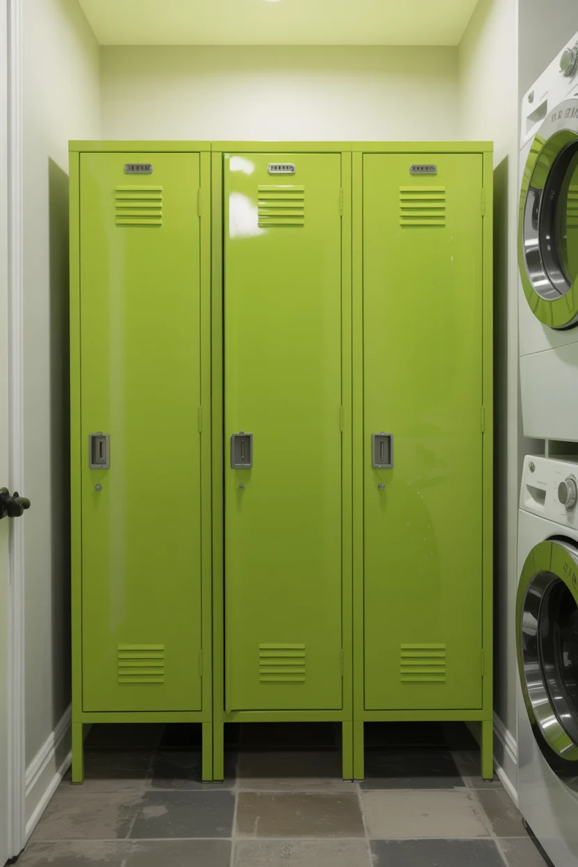 Lime Green Locker-Style Cabinets