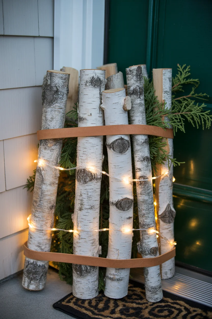 Birch Log Bundles with Fairy Lights