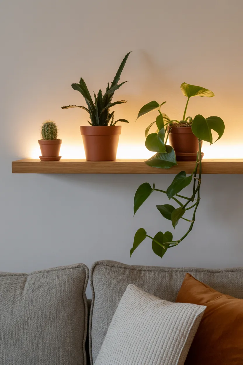 Create a Plant Shelf Vignette Above the Sofa